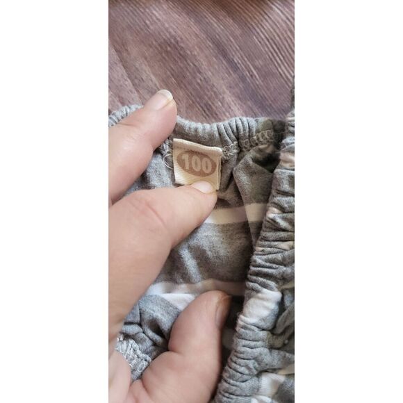 Grey/white striped off shoulder romper with matching bow - Picture 2 of 5